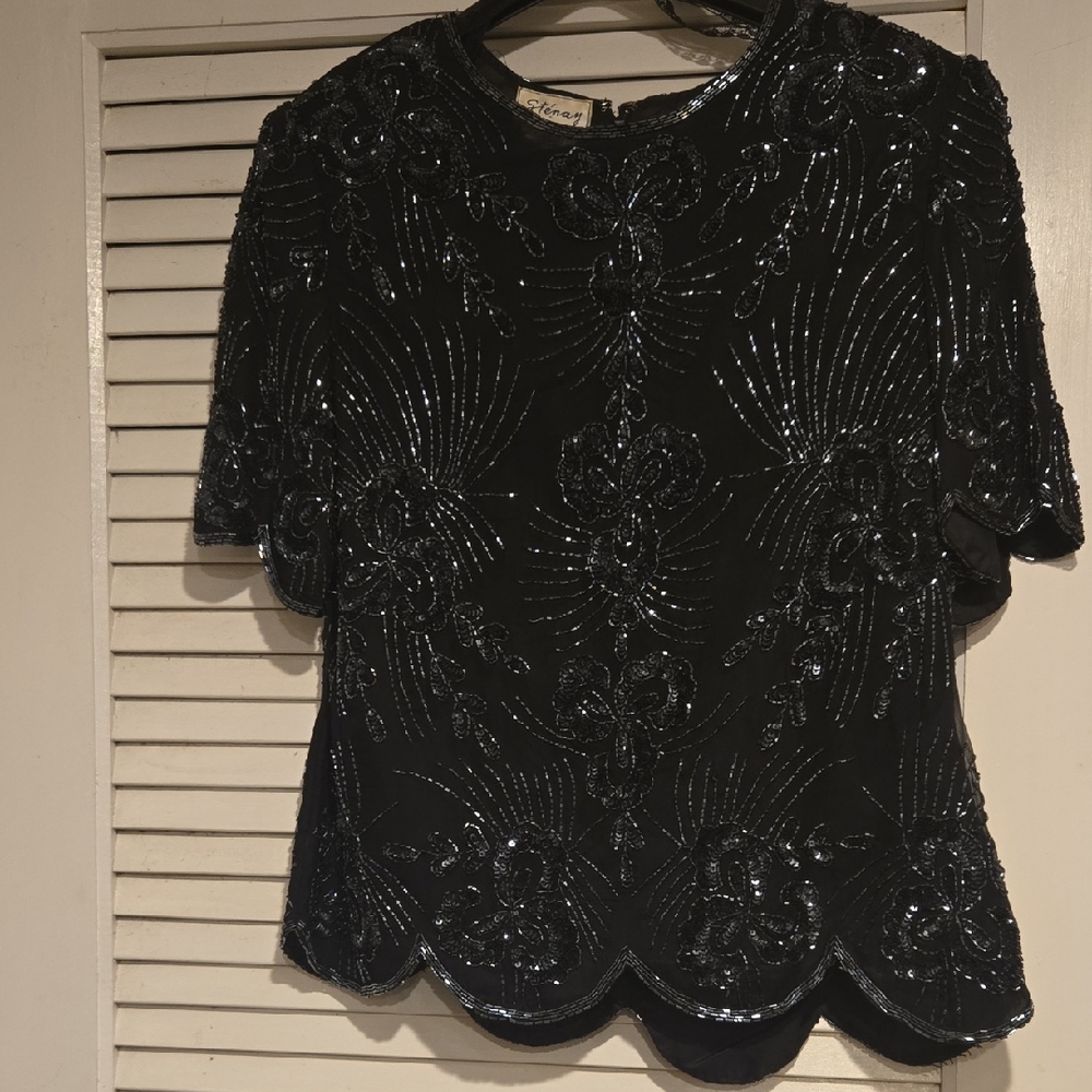 Stenay Black Silk Sequin Blouse